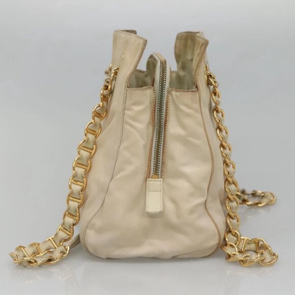 PRADA Chain Shoulder Bag Nylon Beige Gold Auth SW1015 - Picture 6 of 16